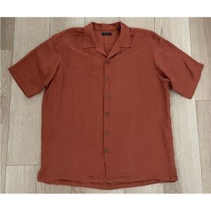 Club Room Hawaiian Mens Linen/Rayon Shirt Large Palms Button Down Short Sleeve